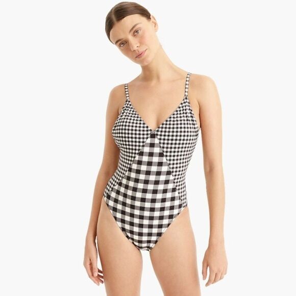 J. Crew V-Neck One-Piece Swimsuit in Gingham - Picture 1 of 11
